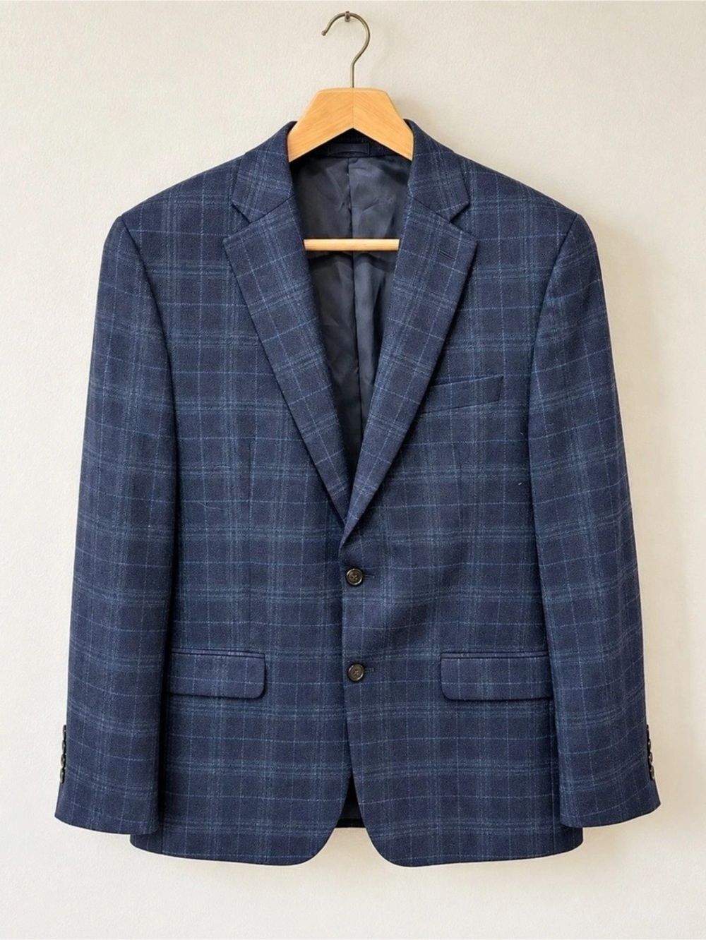 Lauren Ralph Lauren Men’s Navy Blue Plaid Wool Blend Blazer 40R